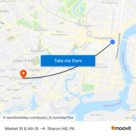 Market St & 6th St to Sharon Hill, PA map