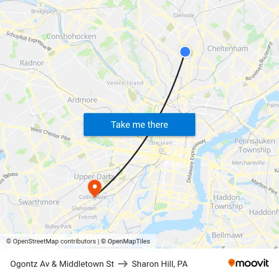 Ogontz Av & Middletown St to Sharon Hill, PA map