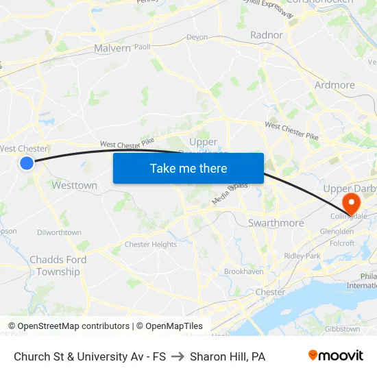 Church St & University Av - FS to Sharon Hill, PA map