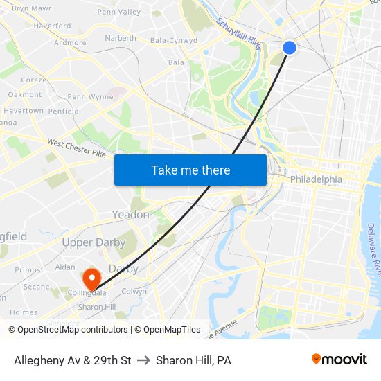 Allegheny Av & 29th St to Sharon Hill, PA map