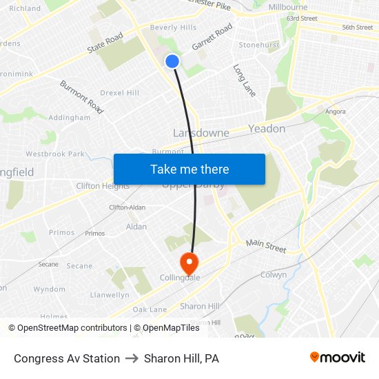 Congress Av Station to Sharon Hill, PA map