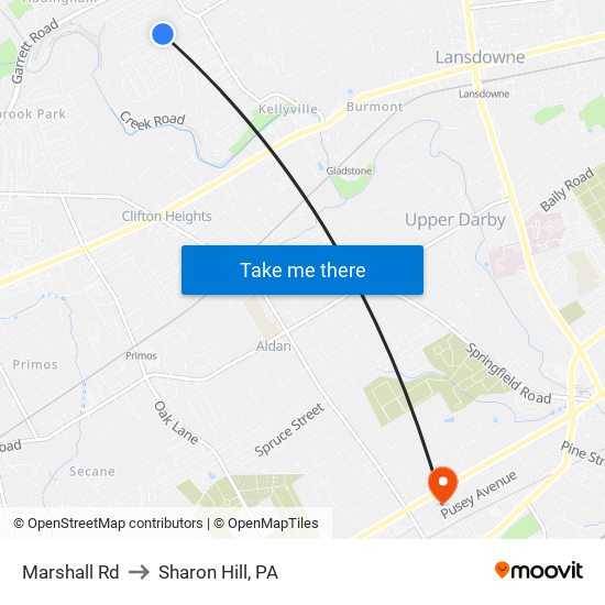 Marshall Rd to Sharon Hill, PA map