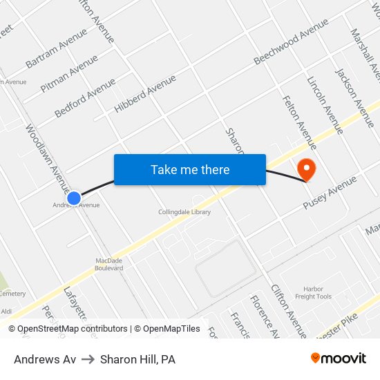 Andrews Av to Sharon Hill, PA map