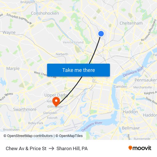 Chew Av & Price St to Sharon Hill, PA map