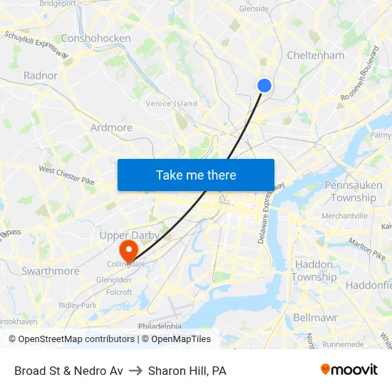 Broad St & Nedro Av to Sharon Hill, PA map
