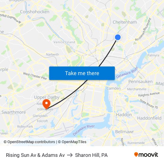 Rising Sun Av & Adams Av to Sharon Hill, PA map