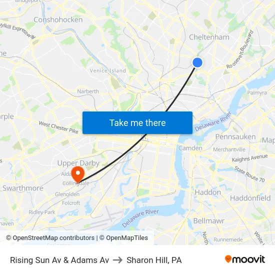 Rising Sun Av & Adams Av to Sharon Hill, PA map