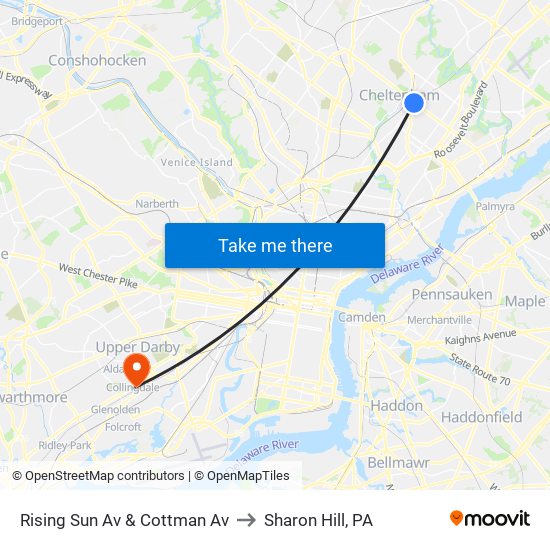 Rising Sun Av & Cottman Av to Sharon Hill, PA map