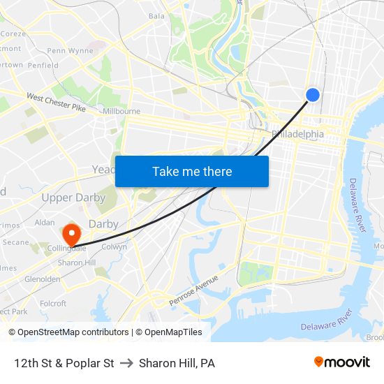 12th St & Poplar St to Sharon Hill, PA map