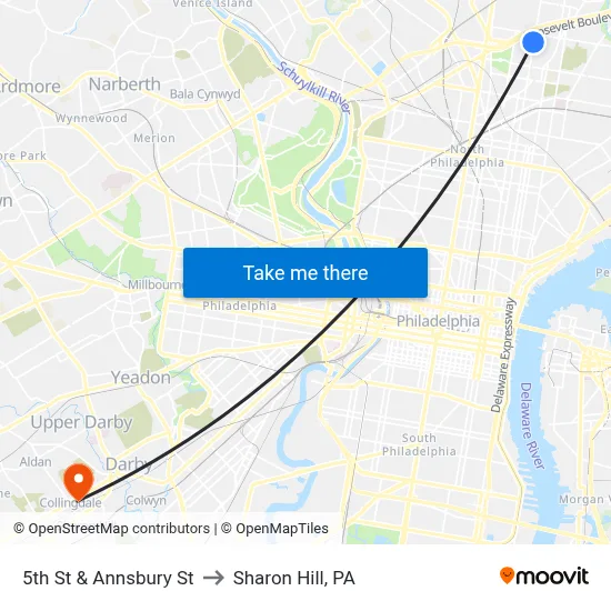 5th St & Annsbury St to Sharon Hill, PA map