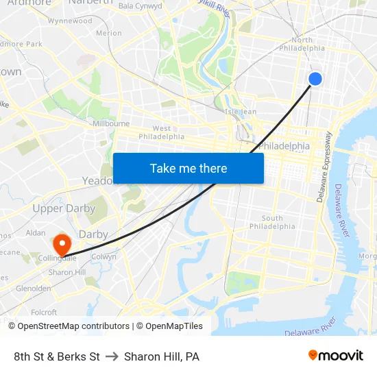 8th St & Berks St to Sharon Hill, PA map