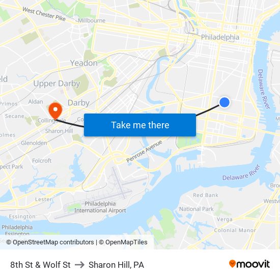 8th St & Wolf St to Sharon Hill, PA map