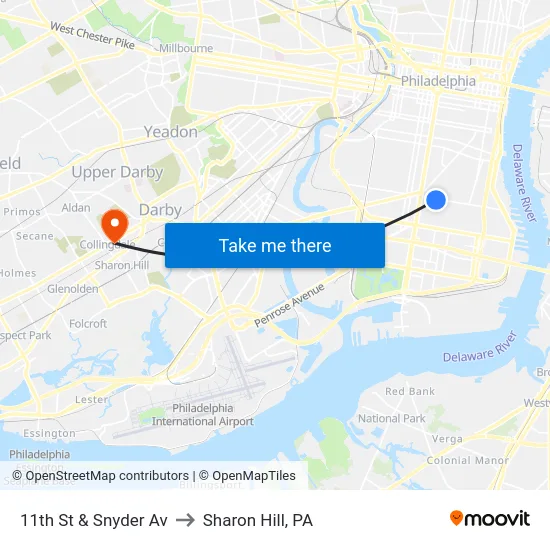 11th St & Snyder Av to Sharon Hill, PA map