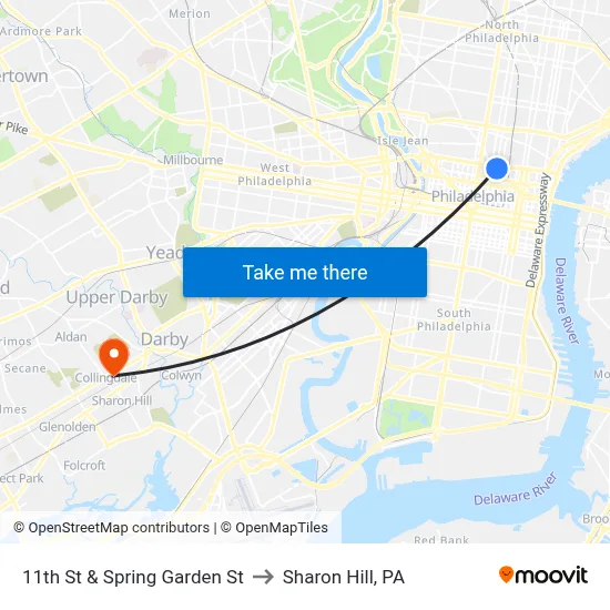 11th St & Spring Garden St to Sharon Hill, PA map