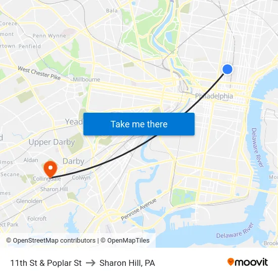 11th St & Poplar St to Sharon Hill, PA map