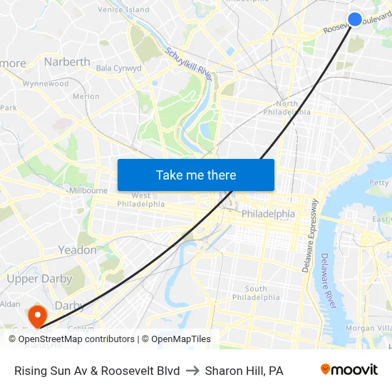 Rising Sun Av & Roosevelt Blvd to Sharon Hill, PA map