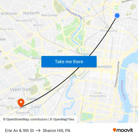 Erie Av & 9th St to Sharon Hill, PA map