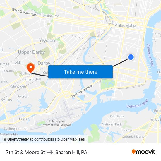 7th St & Moore St to Sharon Hill, PA map