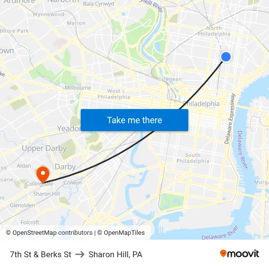 7th St & Berks St to Sharon Hill, PA map