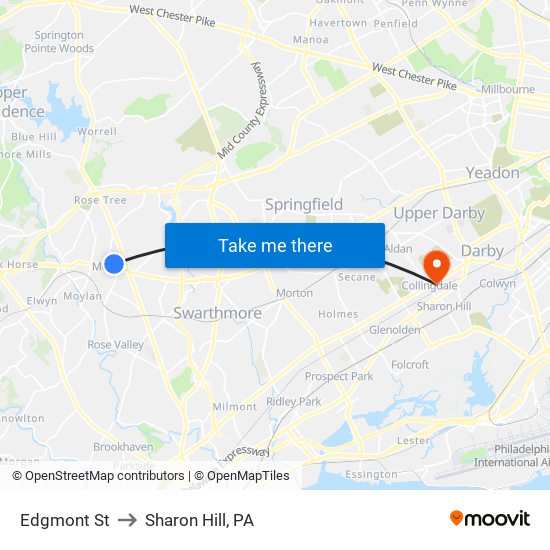 Edgmont St to Sharon Hill, PA map