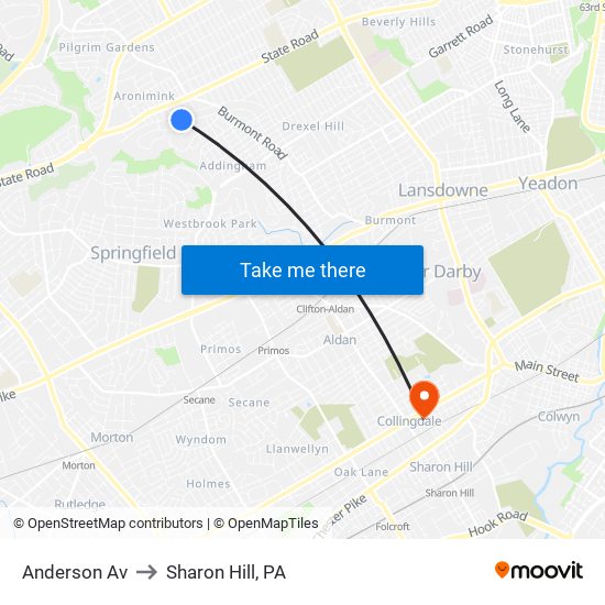 Anderson Av to Sharon Hill, PA map