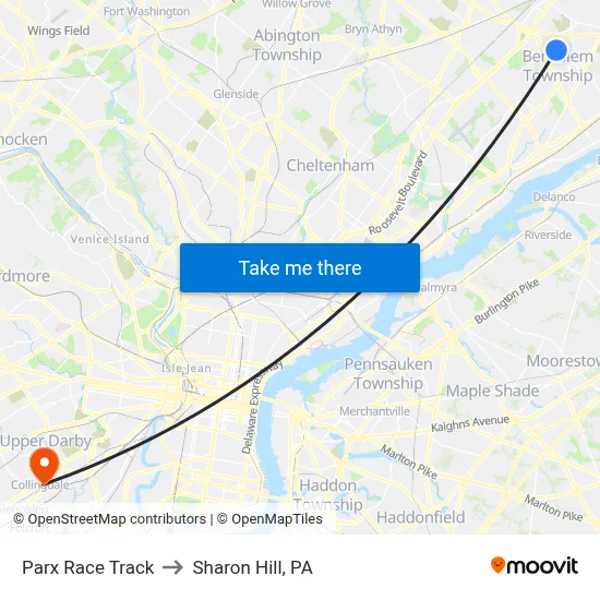 Parx Race Track to Sharon Hill, PA map