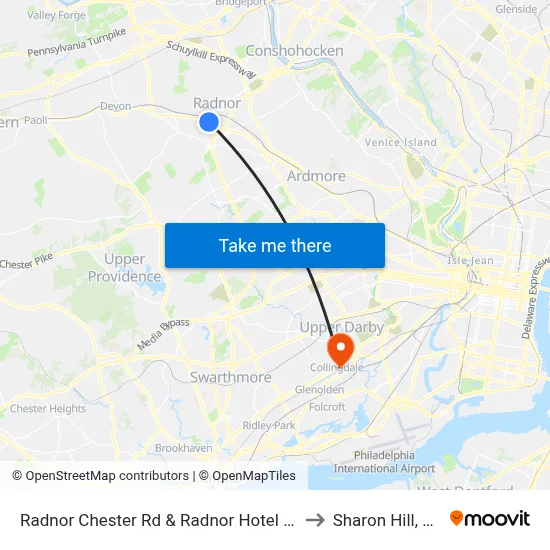 Radnor Chester Rd & Radnor Hotel Dr to Sharon Hill, PA map