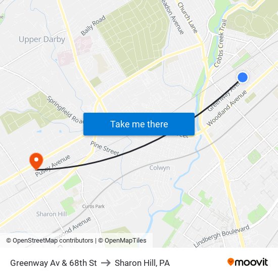 Greenway Av & 68th St to Sharon Hill, PA map