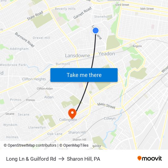 Long Ln & Guilford Rd to Sharon Hill, PA map