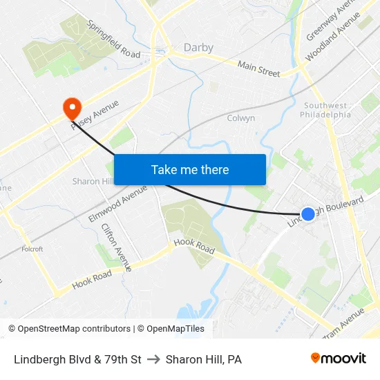 Lindbergh Blvd & 79th St to Sharon Hill, PA map