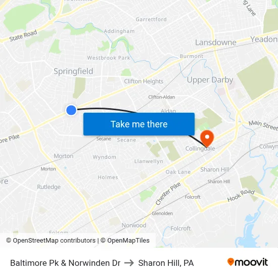 Baltimore Pk & Norwinden Dr to Sharon Hill, PA map