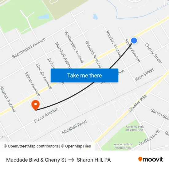 Macdade Blvd & Cherry St to Sharon Hill, PA map