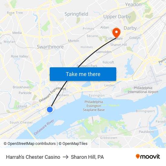 Harrah's Chester Casino to Sharon Hill, PA map