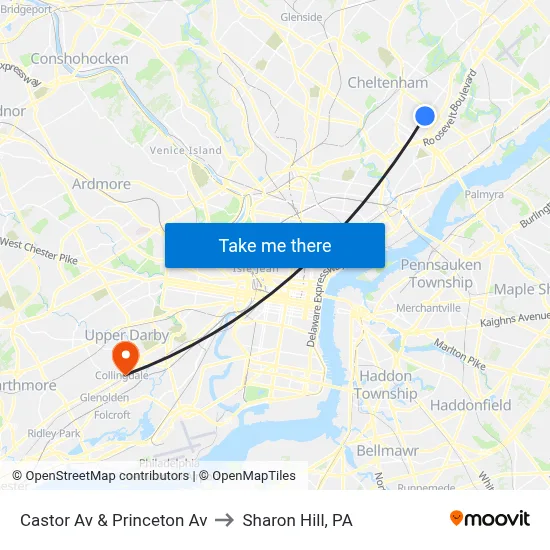 Castor Av & Princeton Av to Sharon Hill, PA map