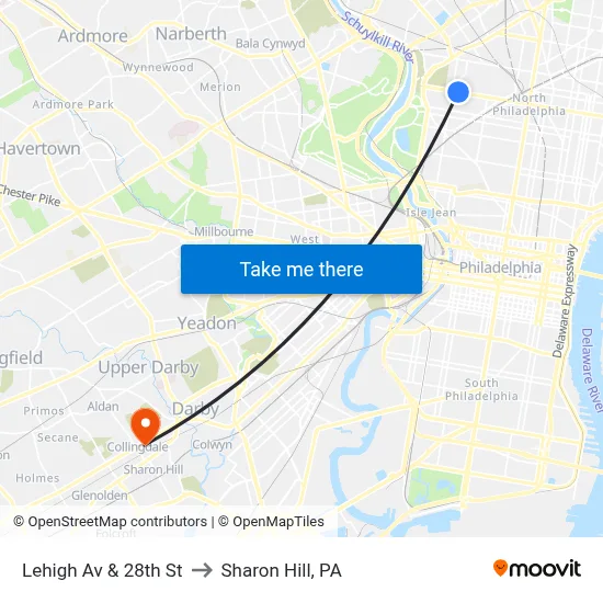 Lehigh Av & 28th St to Sharon Hill, PA map