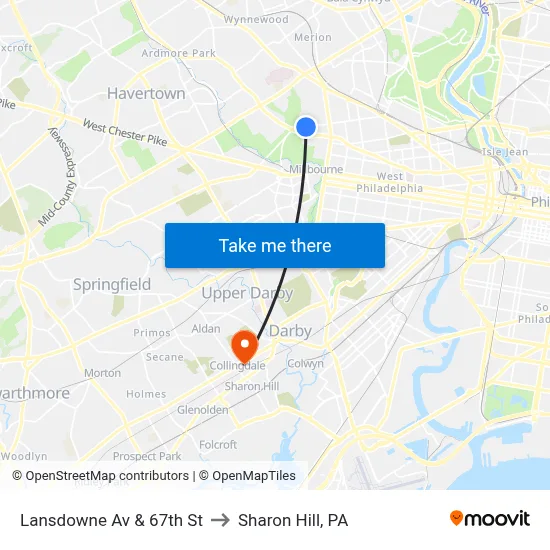 Lansdowne Av & 67th St to Sharon Hill, PA map
