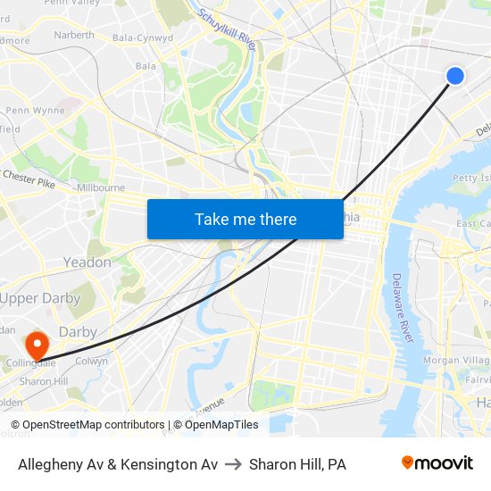 Allegheny Av & Kensington Av to Sharon Hill, PA map