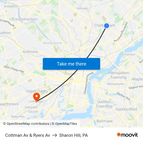 Cottman Av & Ryers Av to Sharon Hill, PA map