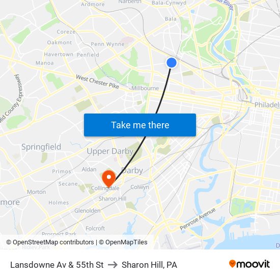 Lansdowne Av & 55th St to Sharon Hill, PA map