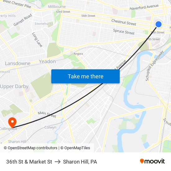 36th St & Market St to Sharon Hill, PA map