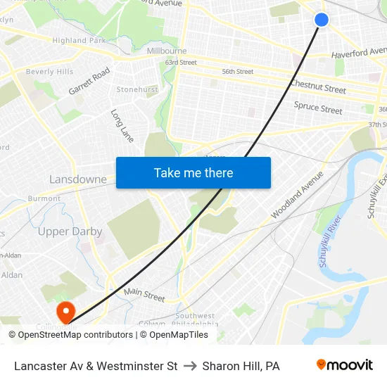 Lancaster Av & Westminster St to Sharon Hill, PA map