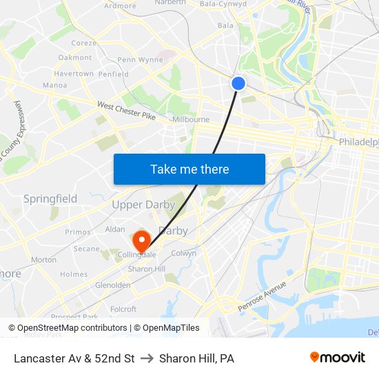 Lancaster Av & 52nd St to Sharon Hill, PA map