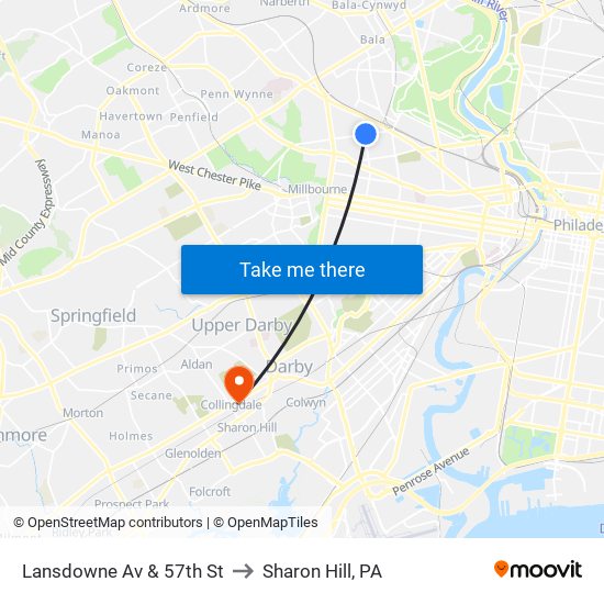 Lansdowne Av & 57th St to Sharon Hill, PA map
