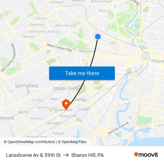 Lansdowne Av & 59th St to Sharon Hill, PA map