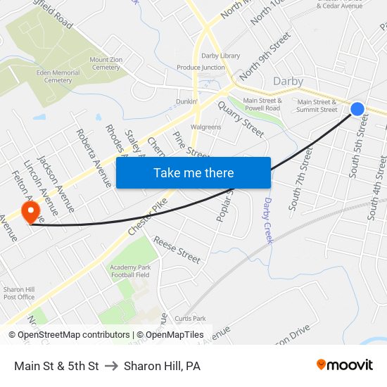 Main St & 5th St to Sharon Hill, PA map
