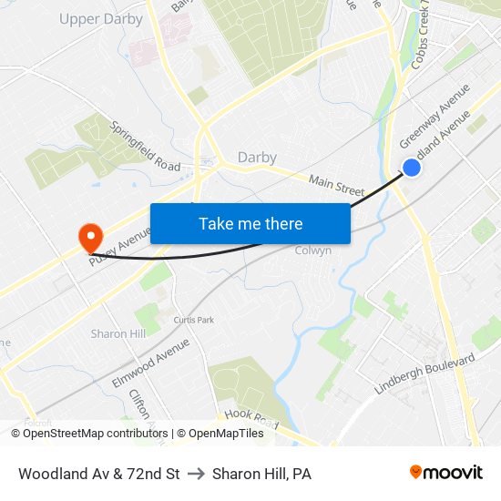 Woodland Av & 72nd St to Sharon Hill, PA map