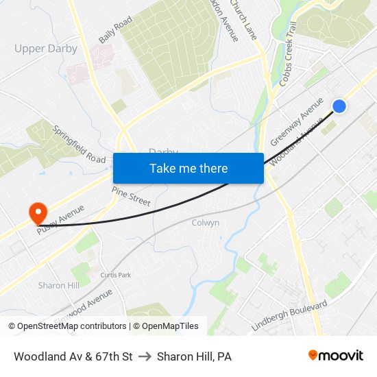 Woodland Av & 67th St to Sharon Hill, PA map