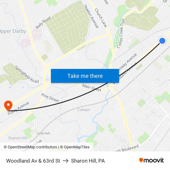 Woodland Av & 63rd St to Sharon Hill, PA map