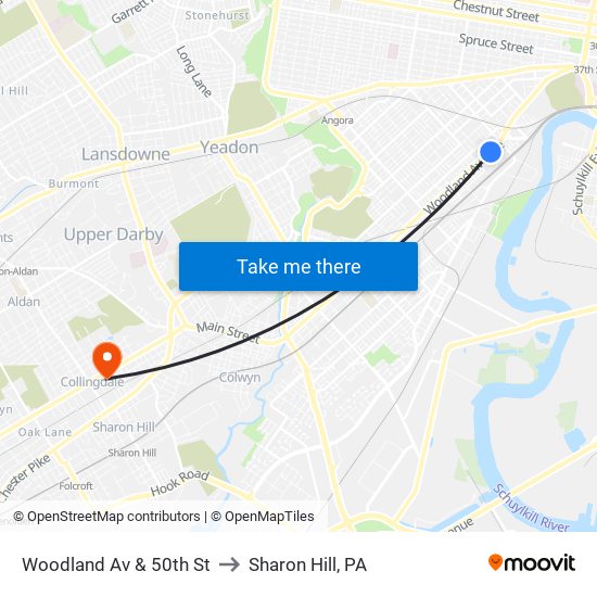 Woodland Av & 50th St to Sharon Hill, PA map