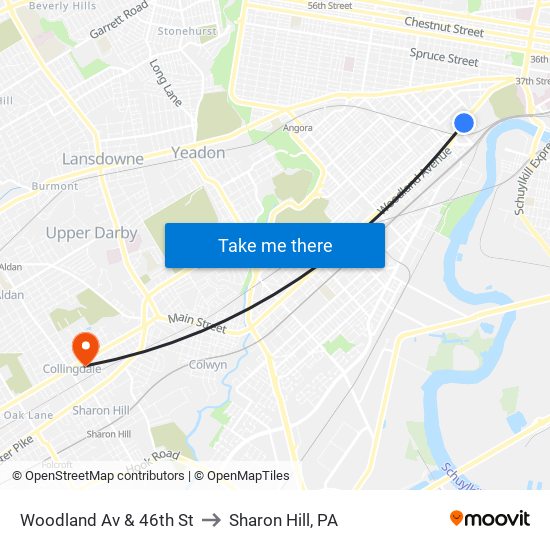 Woodland Av & 46th St to Sharon Hill, PA map